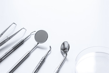 dental tools on white background close up