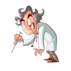 Colorful vector illustration of a cartoon crazy doctor