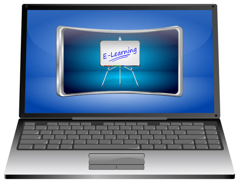 Laptop Computer with E-Learning Button - 3D illustration
