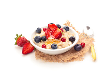 Oatmeal and fresh fruits.