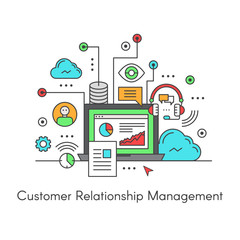 Vector Icon Style Illustration Logo of Customer relationship management CRM managing a company's interaction with current and potential future customers