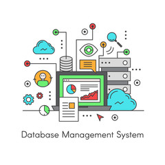 Vector Icon Style Illustration Logo of database management system DBMS ,computer software application interacting with the user, other applications, and the database itself to capture and analyze data