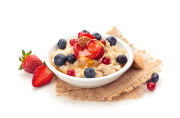 Oatmeal and fresh fruits.