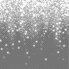 White glitter sparkling particles isolated on transparent background. Vector magic illustration.