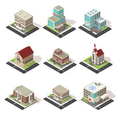 City Buildings And Roads Isometric Set