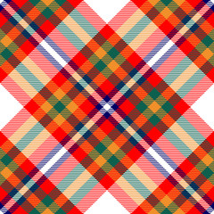 Seamless madras plaid pattern. Checkered fabric texture print in bright red, orange, green, blue and white.
 - obrazy, fototapety, plakaty