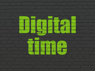 Timeline concept: Digital Time on wall background