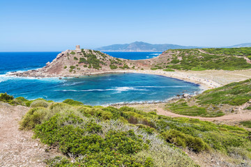 Fototapeta na wymiar Overview of Porticciolo beach in Sardinia
