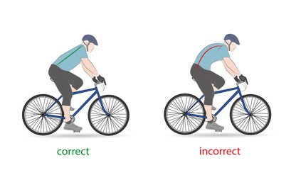 Obraz premium correct posture for cycling. vector illustration.