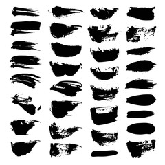 Abstract black textured strokes paint big set isolated on a white background