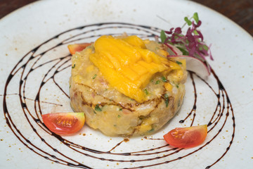 Fine dining appetizer, fish tartare
