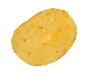 Single beef barbecue flavor potato chip isolated on a white background.