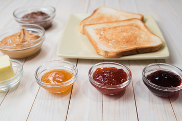 Sandwiches with peanut butter and strawberry jelly