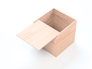 Square Opened wooden box on white background. 3d rendering