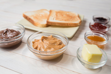 Sandwiches with peanut butter and strawberry jelly