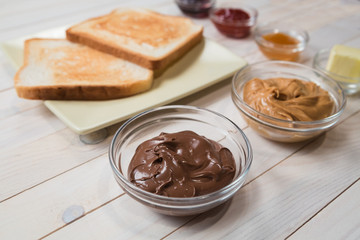 Sandwiches with peanut butter and strawberry jelly