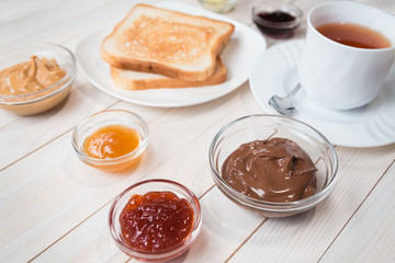 Sandwiches with peanut butter and strawberry jelly