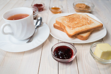 Sandwiches with peanut butter and strawberry jelly