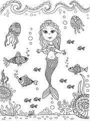 Obraz premium Mermaid at sea bottom.