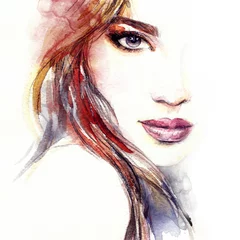 Fotobehang Aquarel portret Abstracte vrouw gezicht. Mode illustratie. Aquarel schilderij