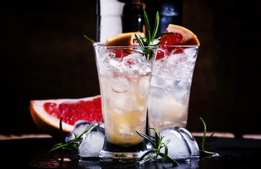 Alcoholic cocktail, rosemary fizz, with vodka, bitter, syrup, ho
