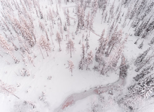 Drone image of snow covered landscape, Finland