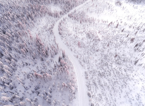 Drone image of snow covered landscape, Finland