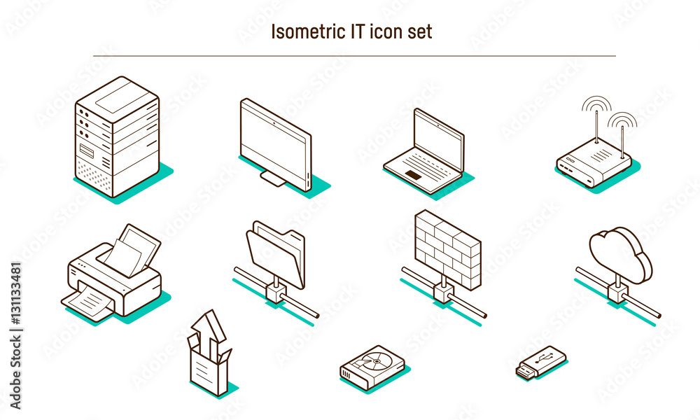 Wall mural Isometric IT and Computing icon set