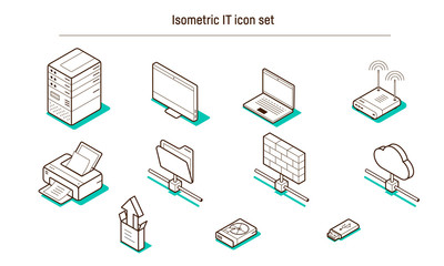 Isometric IT and Computing icon set