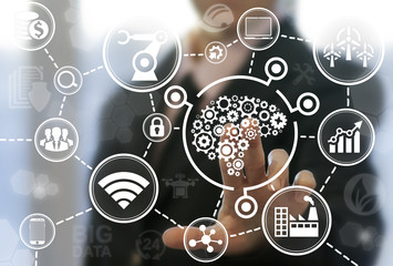 Industrial brain gear web development ideas concept. Brainstorm idea cogwheel smart industry 4.0 factory iot engineering manufacturing technology