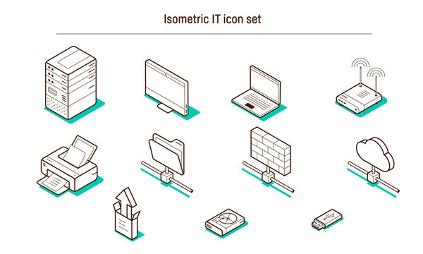 Isometric IT and Computing icon set