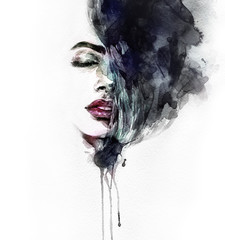 Abstract woman face. Fashion illustration. Watercolor painting - obrazy, fototapety, plakaty