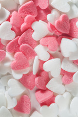 Pink and white decorative  sugar hearts. Valentine's day or wedd