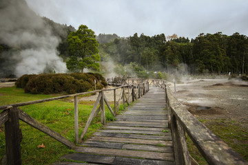 Hot spring waters in Furnas, Sao Miguel. Azores. Portugal