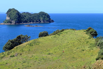 Naklejka premium people walking to end of cliff