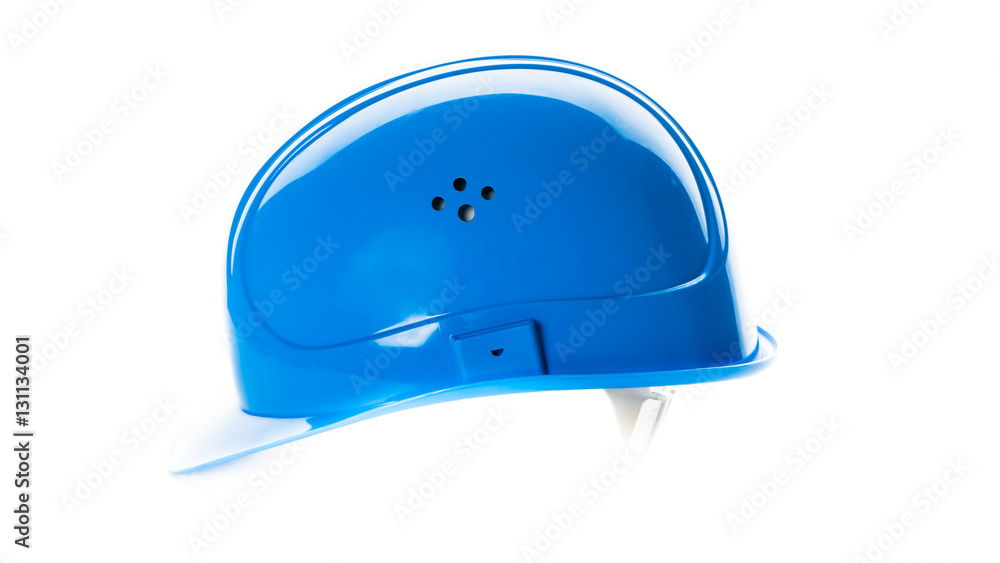 Wall mural blue safety helmet isolated on white background. engineering con