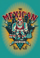 THE MEXICAN cartel con ilustración de luchador mexicano con mascara y calaveras - 131134456