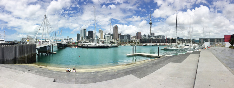 Auckland CBD With Viaduct Basin In The Foreground.