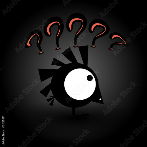 "Cartoon bird and question marks. Vector" Stockfotos und lizenzfreie