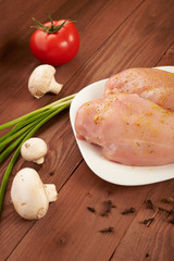 chicken on a wooden table