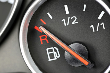 fuel gauge in car dashboard - empty