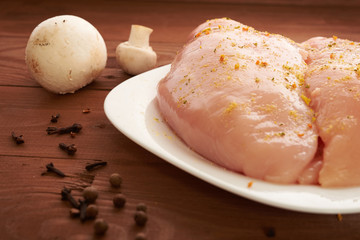 chicken on a wooden table