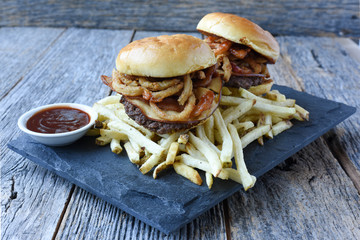 Smokey Pork Sliders on Rustic Wood. Instagram Style.