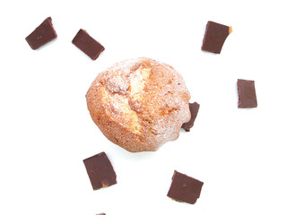 muffin and chocolate Isolated on white background