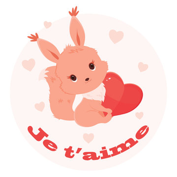 Saint Valentine's Day illustration with squirrel holding a heart