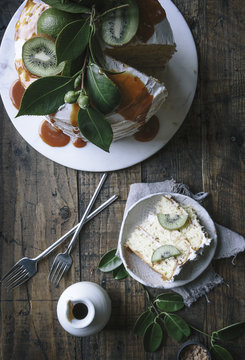 Portion of kiwi fruit cake 