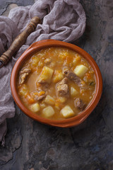 Stewed beef with potatoes, carrot and pumpkin
