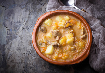 Stewed beef with potatoes, carrot and pumpkin