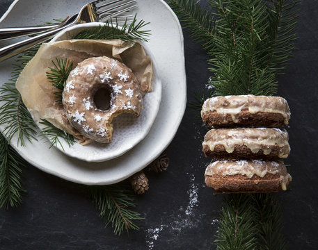 Nibbled and stacked donuts with star decoration 