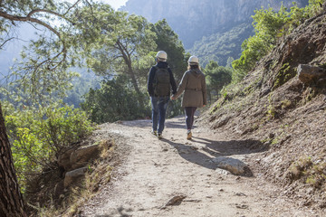 Traveling and trekking in nature couple concept